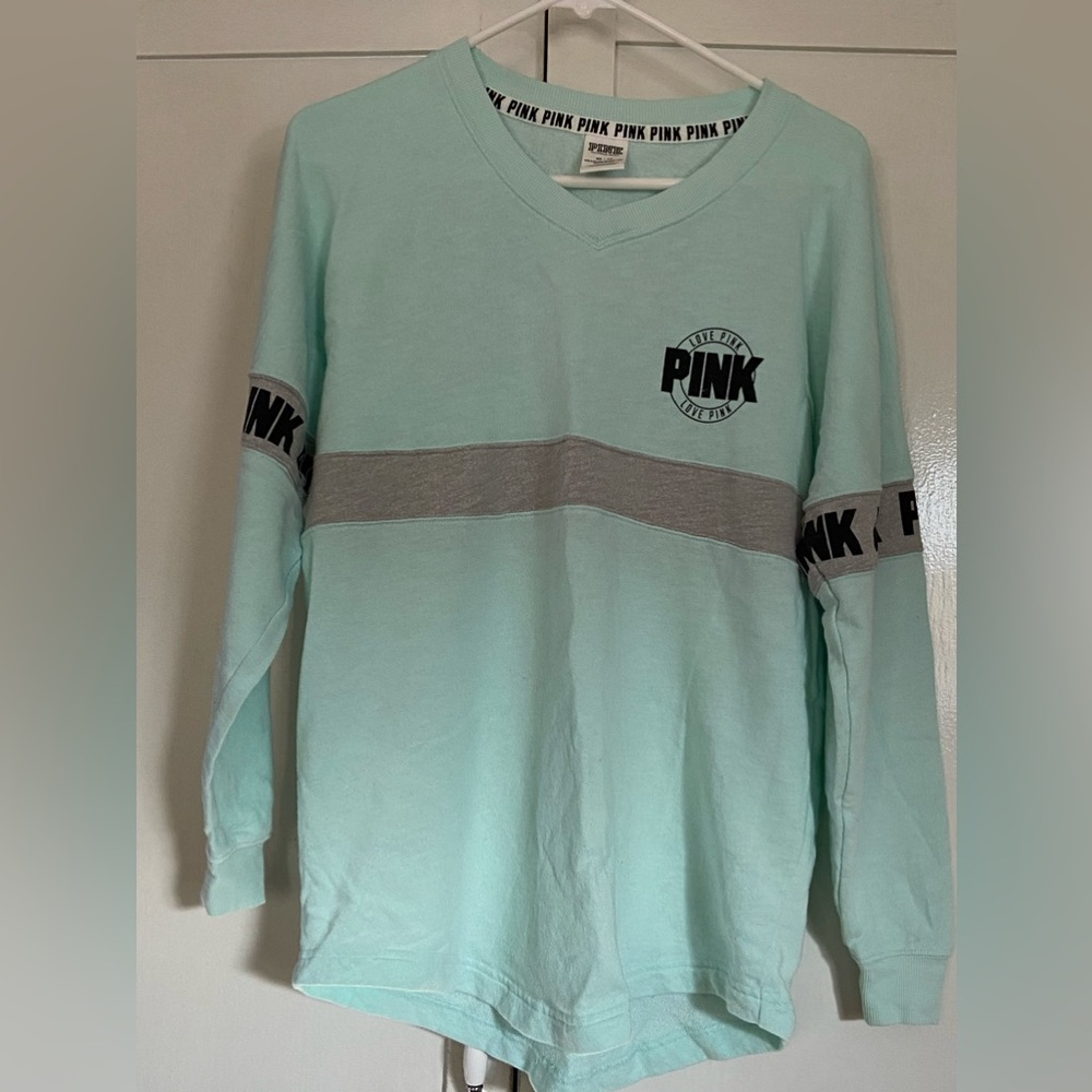 Mint Green Oversized Sweater with Gray Stripe
